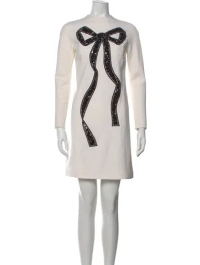 Pre-owned Carolina Herrera Virgin Wool Mini Dress W/ Tags In Neutral