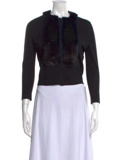 Pre-owned Carolina Herrera Virgin Wool Open Front Sweater In Black