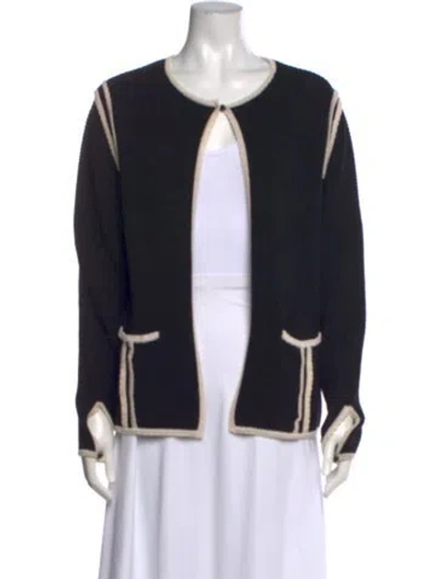 Pre-owned Carolina Herrera Virgin Wool Open Front Sweater In Black