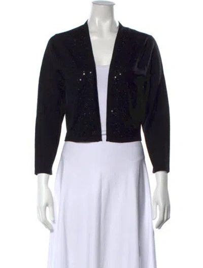 Pre-owned Carolina Herrera Virgin Wool Open Front Sweater In Black