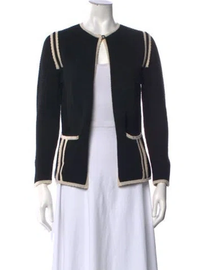 Pre-owned Carolina Herrera Virgin Wool Open Front Sweater In Black