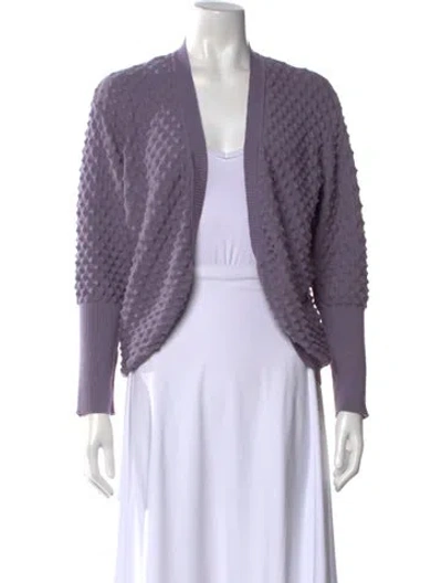 Pre-owned Carolina Herrera Virgin Wool Open Front Sweater In Purple