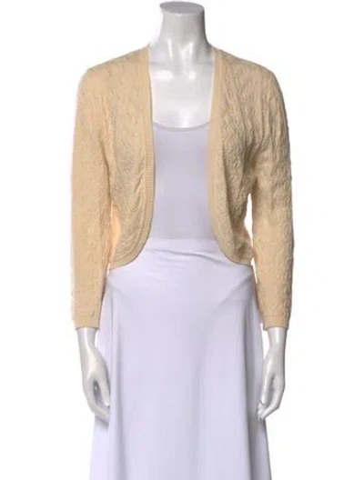 Pre-owned Carolina Herrera Virgin Wool Open Front Sweater In White