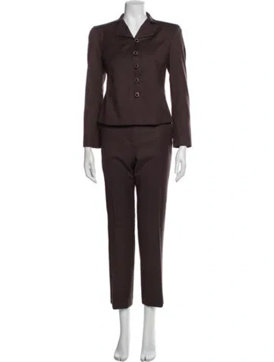 Pre-owned Carolina Herrera Virgin Wool Pantsuit In Brown