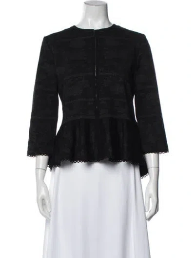 Pre-owned Carolina Herrera Virgin Wool Patterned Jacket In Black