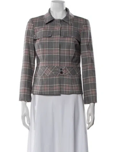Pre-owned Carolina Herrera Virgin Wool Plaid Print Blazer In Grey