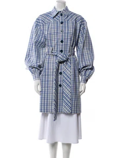 Pre-owned Carolina Herrera Virgin Wool Plaid Print Coat In Blue