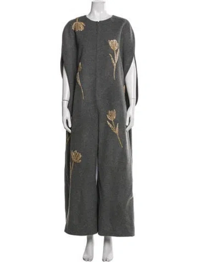 Pre-owned Carolina Herrera Virgin Wool Printed Coat In Gray