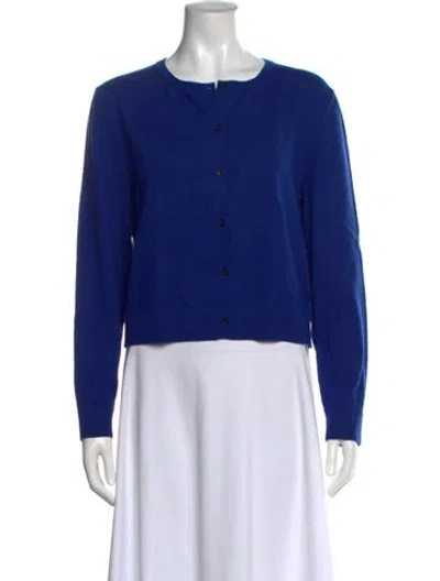 Pre-owned Carolina Herrera Virgin Wool Scoop Neck Sweater In Blue