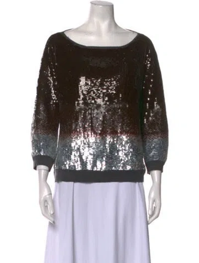 Pre-owned Carolina Herrera Virgin Wool Scoop Neck Sweater In Gray