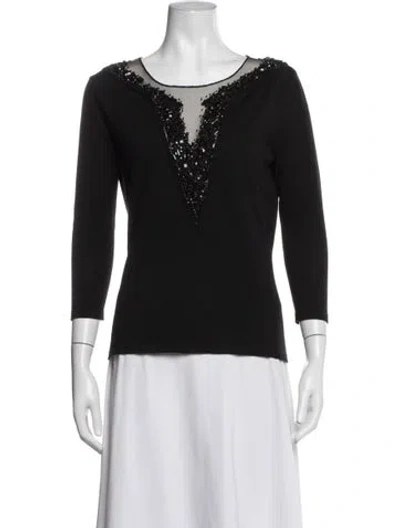 Pre-owned Carolina Herrera Virgin Wool Scoop Neck Top In Black