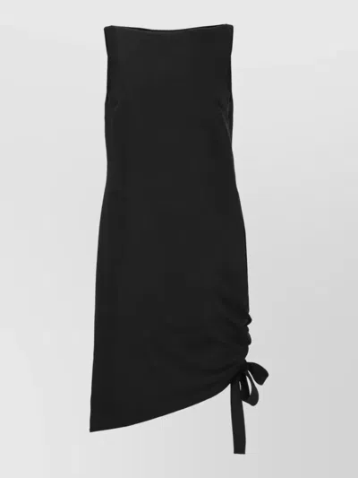 Carolina Herrera Virgin Wool Sleeveless Straight Neck Draped Mini Dress In Black