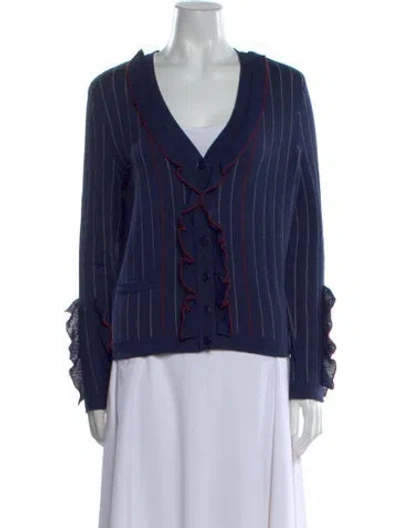 Pre-owned Carolina Herrera Virgin Wool Striped Sweater In Blue