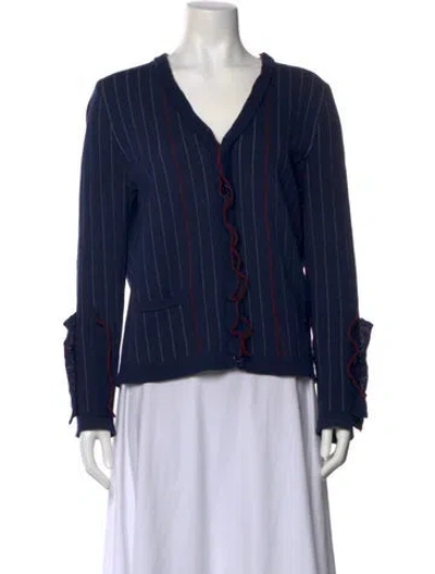 Pre-owned Carolina Herrera Virgin Wool Striped Sweater In Blue