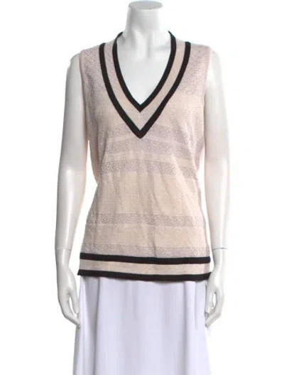 Pre-owned Carolina Herrera Virgin Wool Striped Sweater In Neutral