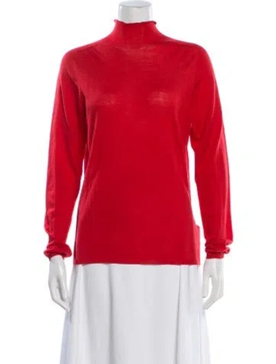 Pre-owned Carolina Herrera Virgin Wool Turtleneck Sweater In Orange