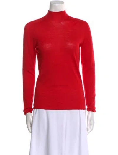 Pre-owned Carolina Herrera Virgin Wool Turtleneck Sweater In Red