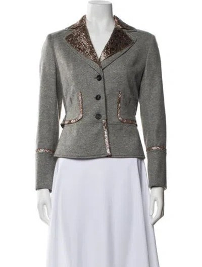 Pre-owned Carolina Herrera Virgin Wool Tweed Pattern Blazer In Gray