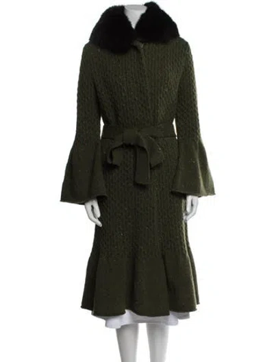 Pre-owned Carolina Herrera Virgin Wool Tweed Pattern Coat In Green