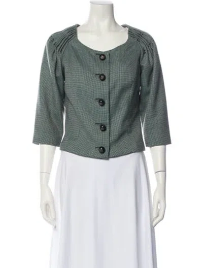 Pre-owned Carolina Herrera Virgin Wool Tweed Pattern Evening Jacket In Green