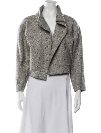 Pre-owned Carolina Herrera Virgin Wool Tweed Pattern Jacket In White