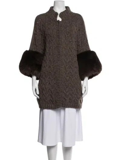 Pre-owned Carolina Herrera Virgin Wool Tweed Pattern Sweater In Brown