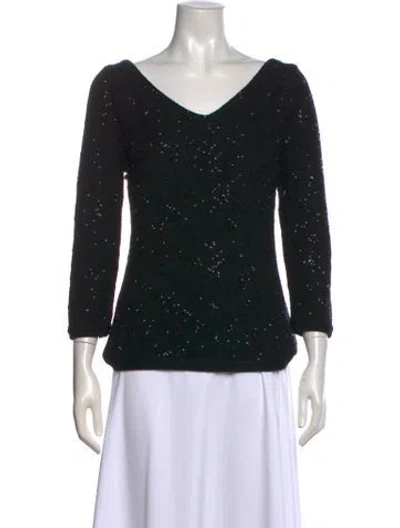 Pre-owned Carolina Herrera Virgin Wool V-neck Sweater In Black