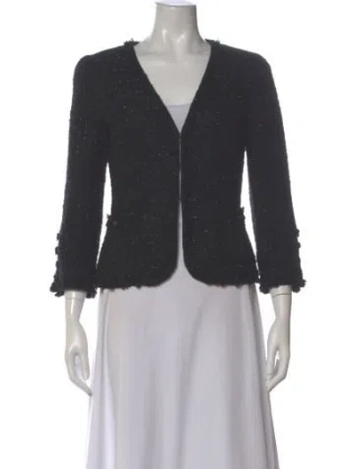 Pre-owned Carolina Herrera Virgin Wool V-neck Sweater In Black