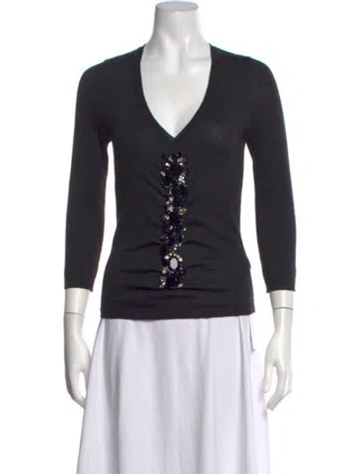 Pre-owned Carolina Herrera Virgin Wool V-neck Sweater In Black
