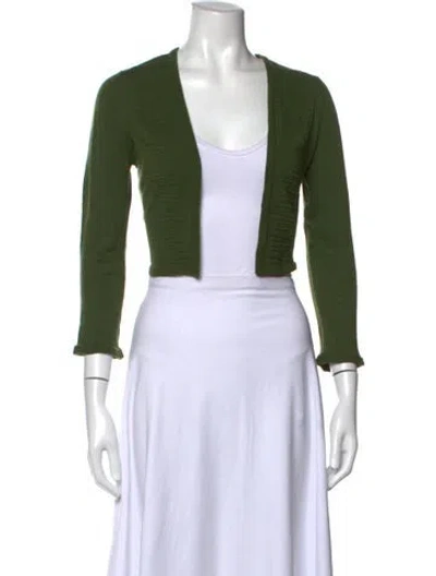 Pre-owned Carolina Herrera Virgin Wool V-neck Sweater In Green