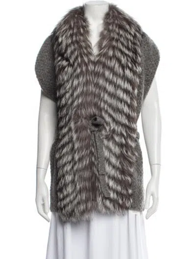 Pre-owned Carolina Herrera Virgin Wool V-neck Sweater In Grey