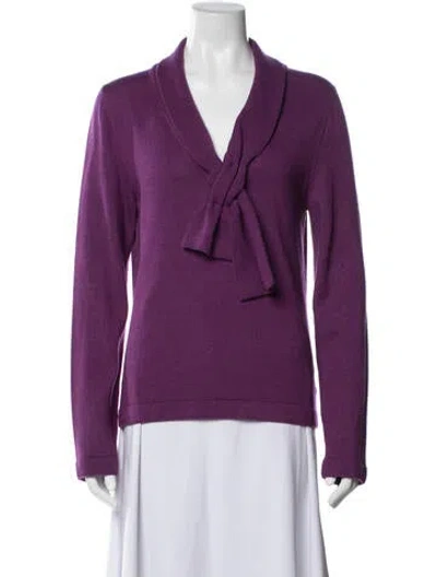 Pre-owned Carolina Herrera Virgin Wool V-neck Sweater In Purple