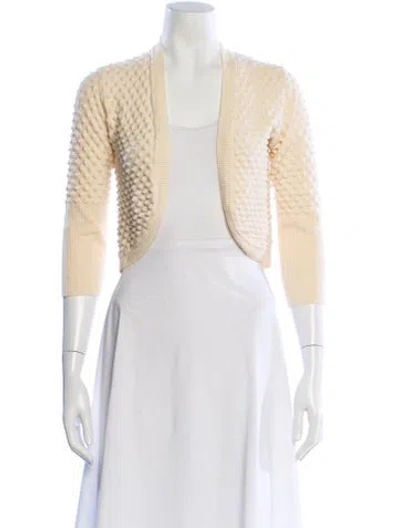 Pre-owned Carolina Herrera Virgin Wool V-neck Sweater In White