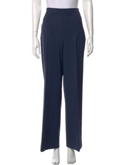 Pre-owned Carolina Herrera Virgin Wool Wide Leg Pants In Blue