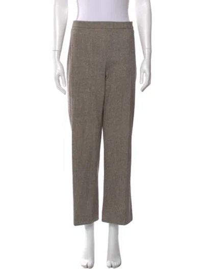 Pre-owned Carolina Herrera Virgin Wool Wide Leg Pants In Neutral