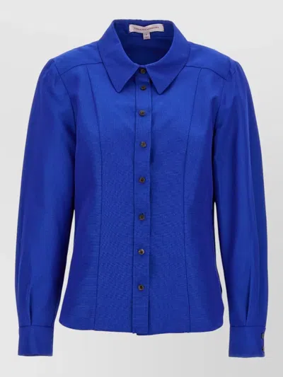 Carolina Herrera Viscose Shirt Collared Neck Pleated Long Sleeves In Blue