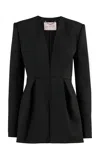 Carolina Herrera V-neck Bi-stretch Wool Tailoring Jacket In Black