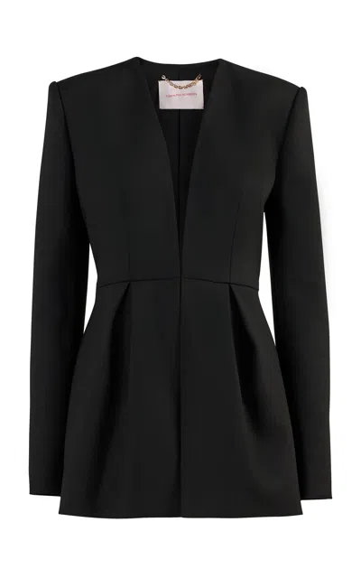 Carolina Herrera V-neck Bi-stretch Wool Tailoring Jacket In Black