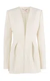 Carolina Herrera V-neck Bi-stretch Wool Tailoring Jacket In White