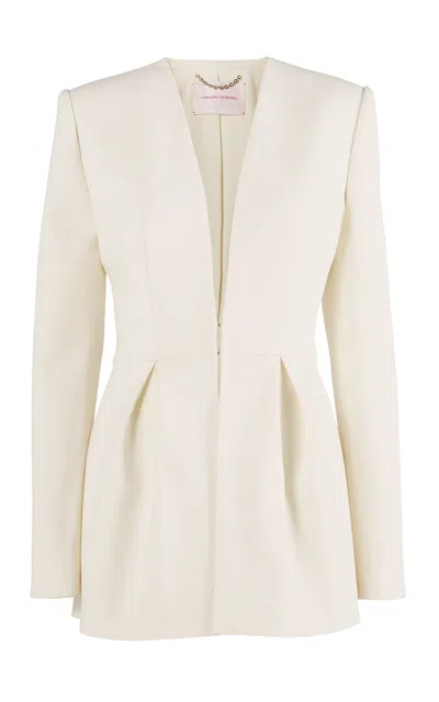 Carolina Herrera V-neck Bi-stretch Wool Tailoring Jacket In White