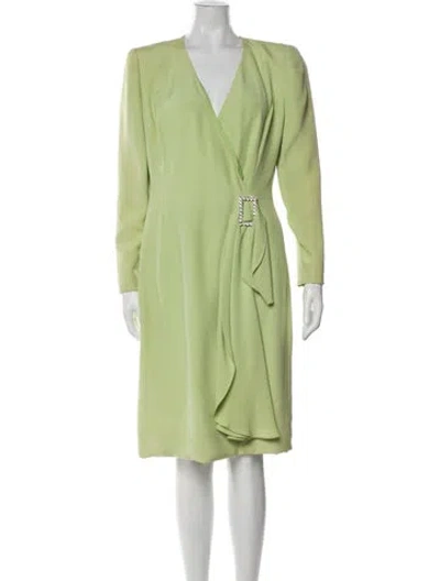 Pre-owned Carolina Herrera V-neck Knee-length Dress In Green