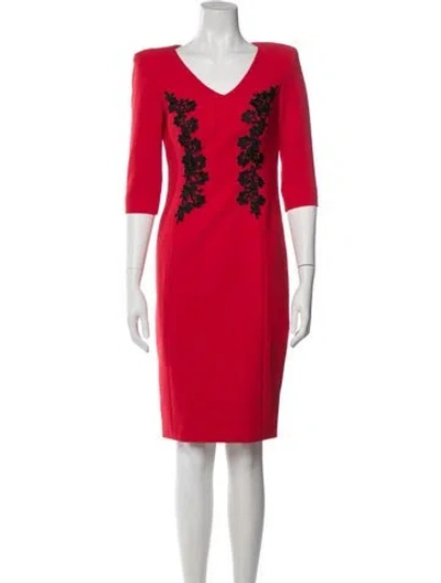 Pre-owned Carolina Herrera V-neck Knee-length Dress In Red