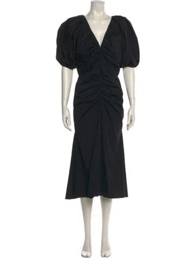 Pre-owned Carolina Herrera V-neck Long Dress In Black