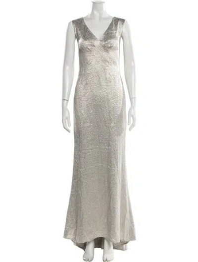 Pre-owned Carolina Herrera V-neck Long Dress In Gray