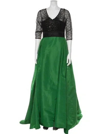 Pre-owned Carolina Herrera V-neck Long Dress In Multi