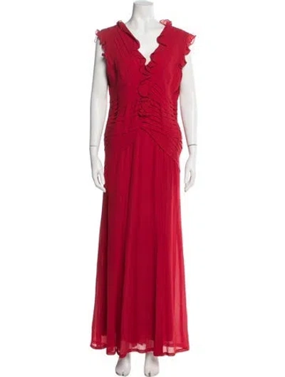 Pre-owned Carolina Herrera V-neck Long Dress In Red