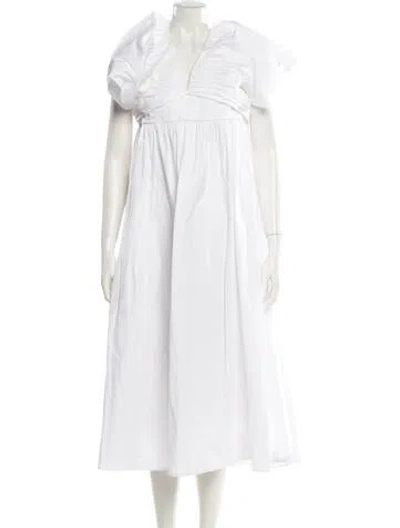 Pre-owned Carolina Herrera V-neck Long Dress W/ Tags In White