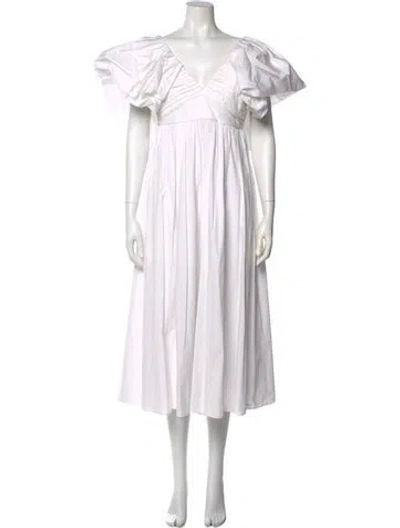 Pre-owned Carolina Herrera V-neck Long Dress In White