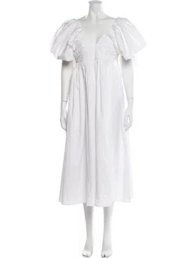 Pre-owned Carolina Herrera V-neck Long Dress In White