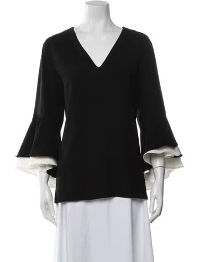 Pre-owned Carolina Herrera V-neck Long Sleeve Blouse In Black